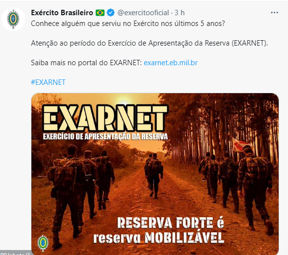 Exército brasileiro está convocando reservistas até janeiro de 2023