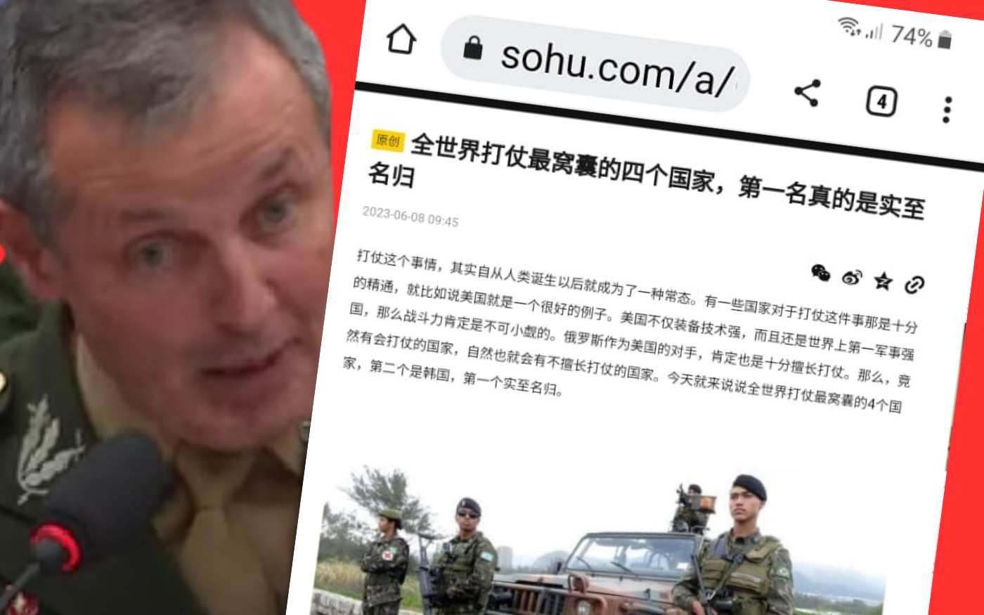 Jornal chinês ataca Exército Brasileiro e diz que é o mais falso