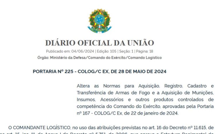 Nova portaria do exército sobre armas de fogos para forças auxiliares / Print DO