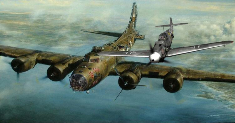 Ilustração mostra Franz Stigler escoltando o B-17 de Charlie Brown. Foto: Reprodução