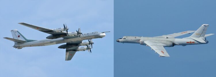 Tu-95 russo e H-6 chinês. Aeronaves foram interceptadas por caças americanos e canadenses nesta quarta-feira dia 24 de julho. Foto: Reprodução