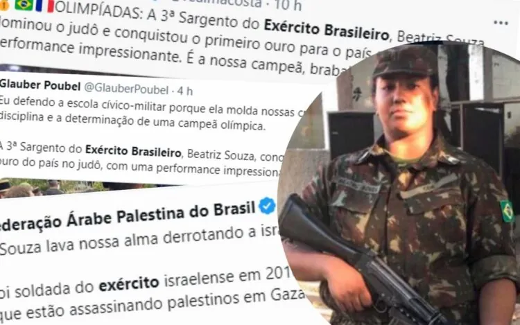 Judoca sargento Beatriz e postagens mencionando o Exército Brasileiro