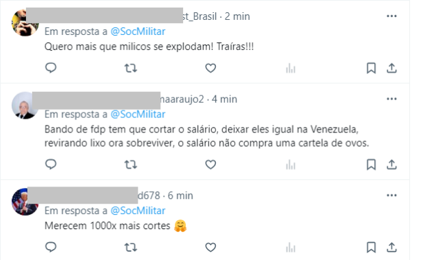 Comentários em redes sociais mostram rejeição contra Forças Armadas