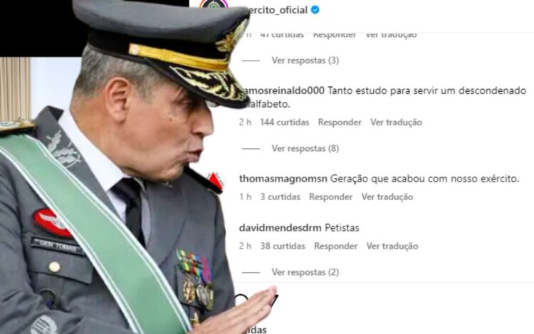 Imagem do Comandante do Exército e comentários em tom de crítica postados no Instagram