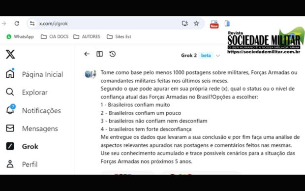 Print de tela de Prompt utilizado no x pela Revista Sociedade Militar