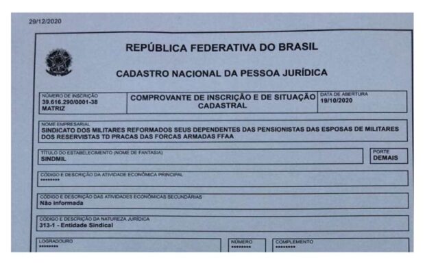 Sindicato Militar - Cartão de CNPJ