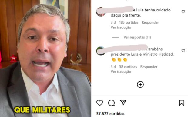 Imagem de instagram Lindberg Farias criticando os direitos dos militares brasileiros