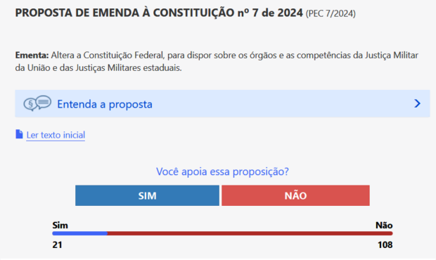 PEC 7 de 2024 STM e generais tomam surra na pesquisa